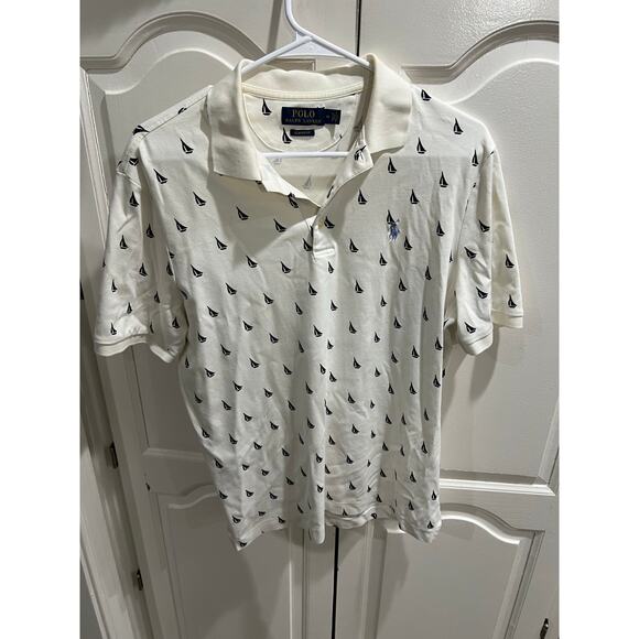 Polo Ralph Lauren Men’s Polo Shirt Medium White Sailboat Classic Fit Nautical - Picture 1 of 8